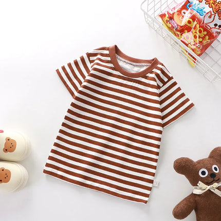 100% Cotton Fashion Baby Tshirt Summer Children's Boys Short-sleeved Stripe T-shirt Kids Boy Girl Top Clothes
