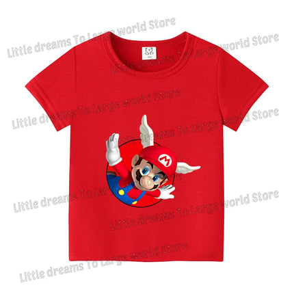 Super Marios Bros T-shirt for Kids Short Sleeve Shirt Cartoon Printed Tops Children Clothes Base Tee Boys Girls Clothing Gift