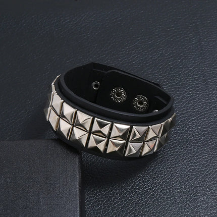 Black Leather Goth Square Washer Rivet Bracelet Cuff Wristband Gothic Punk Bracelets For Armbands Men Women