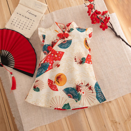 Baby Girl Dresses Summer Chinese Style Printed Cotton Girls Dresses Cute Hanfu Cheongsam Baby Clothing Baby Clothes Girl