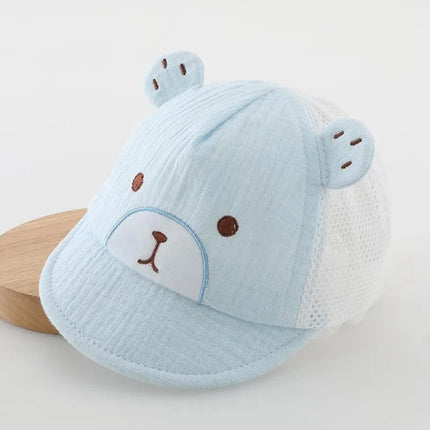 Cute Cartoon Bear Baby Baseball Cap Summer Mesh Breathable Infant Boys Girls Sun Hat Soft Brim Toddler Duck Tongue Caps