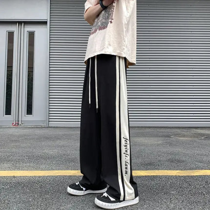 Man Sports Pants Thin Trousers Striped Straight Summer Xxxl Loose Sport Korean Popular Clothes Y2k Baggy Gym Sweatpants for Men