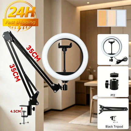 LED Photography Light Selfie Lights Conference Lighting Photo Studio Lamp With Scissor Arm Stand For Zoom YouTube Live Streaming