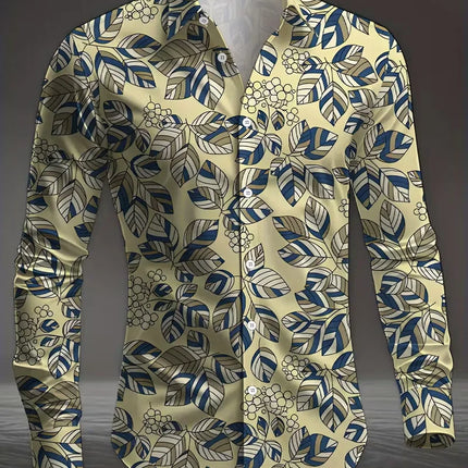 New men's fashionable 3D animal printed shirt with casual long sleeves and floral button design, fashionable shirt top