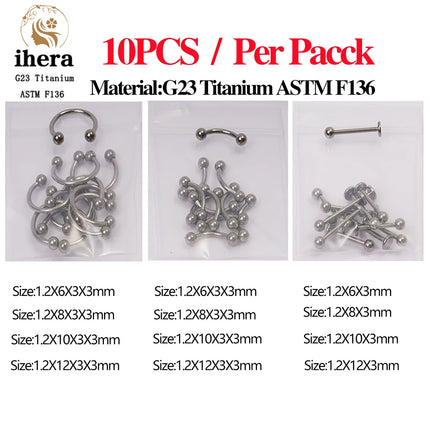 10PCS G23 Titanium Eyebrow Piercing Jewelry Nose Septum Piercing Ring C Rod 16G ASTM F136 Women Labret Lip Stud Wholesale