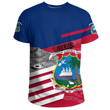 Liberia Men's T-Shirt Summer Short Sleeve LR National Emblem Flag 3D Print Fashion Round Neck Sports Fitness Male Clothing Tops