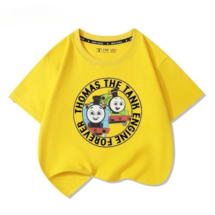 Thomas the Tank Engine short-sleeved t-shirt, new children's cartoon tops, boys' and girls' summer fashion, 100% cotton comfortable t-shirt.