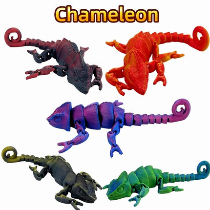5-Piece Set of Chameleon, Lizard, Octopus, Crocodile, and Gecko Animal Figures, Jointed, Toys，Desktop Ornament, Perfect Gift