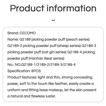 GECOMO 8 PCS Peach Powder puff Series Super Soft Wet And Dry Dual-use Skin-friendly Makeup Sponge