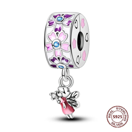 Lucky Clover Clip Charms 925 Sterling Silver Original Black Cat Stopper Clamp Silicone Spacer Charm For DIY Jewelry Bracelet