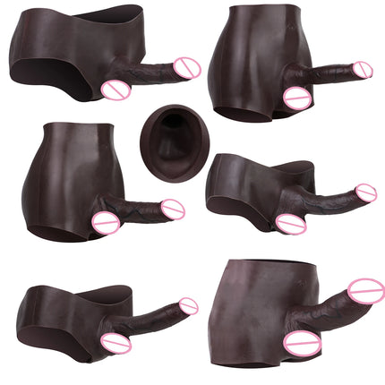 FAAK Wearable Black Penis Sleeve Silicone Panties Strap On Dildo Harness Hollow Dildo Realistic Cock Enlarger Sex Toys For men