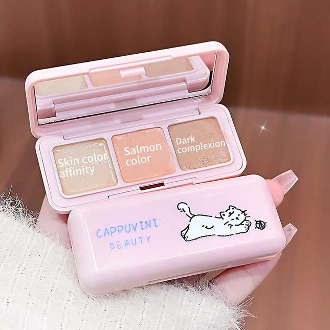 3-Color Correcting Concealer Strip Palette Hydrating Eye Brightening Concealer Contour Cream Full Coverage Oil-Control Makeup