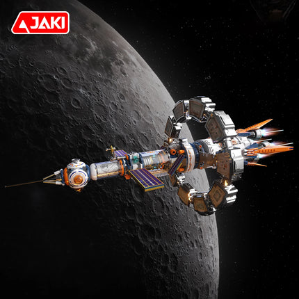 Space exploration series electric rotating star ring space station ornament educational toy building blocks birthday gift