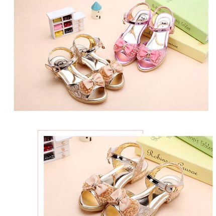 Girls Princess Shoes Summer Children High Heels Open-toe Party Wedding Toddlers Sandals Non-slip Kids Causal Sequins Beach Shoes