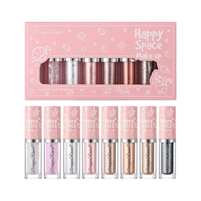 Liquid Eyeshadow Eight-Piece Set Box with Dazzling Shimmer, Fine Glitter, Bright Crystal Pearl Shimmer, High-Gloss Highlighter, Brightening and Contouring Eyeshadow Liquid