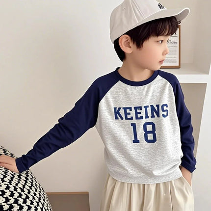 Spring Autumn Boys' Girls' Cotton T-shirts Color-blocking Long-sleeved T-shirts Casual Fashion Children's Clothing Base Shirts