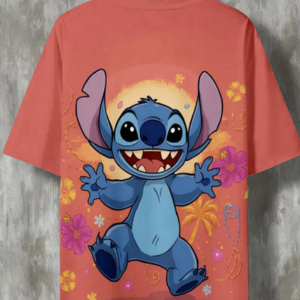 Men's Disney Lilo & Stitch Tropical Floral 3D Print T-shirt Casual Short Sleeve Tops