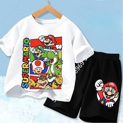 Summer Kids Clothing Sets Super Marios Cartoon Print Short Sleeve T-Shirt Casual Shorts Soft Outfits For Baby Boys Girls