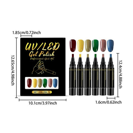 6 Color Nail Polish Pen Bright Color Smooth Drawing Quick Dry Long Wear Easy Grip Portable DIY Nail Creation Nail Art Pens Set