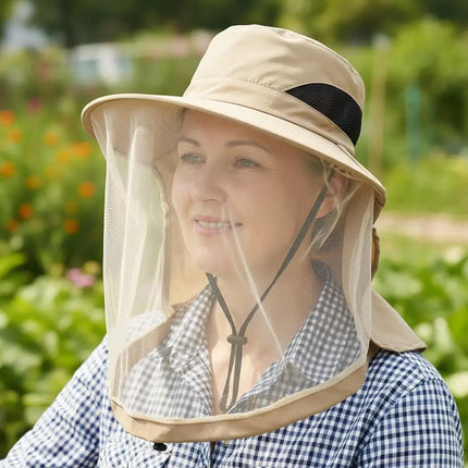 Breathable Bug Mesh Sun Hat Lightweight Mosquito Head Net for Camping Hiking Gardening Beekeeper Protector Cap