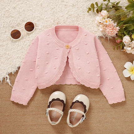 Pink Baby Girls Sweaters Cardigans Cute Single Button Long Sleeve Knitted Infant Toddler Outwear Jackets & Coats 1-3Yrs Knitwear