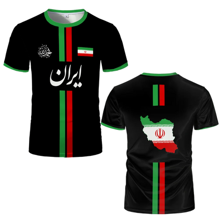 Iran Football Jersey Summer Sports Breathable Quick-drying O-Neck Short Sleeve T-shirt Iranian Flag Map Pattern Unisex Tops Gift