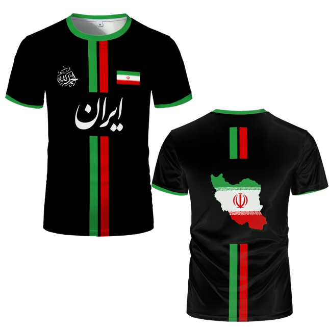 Iran Football Jersey Summer Sports Breathable Quick-drying O-Neck Short Sleeve T-shirt Iranian Flag Map Pattern Unisex Tops Gift