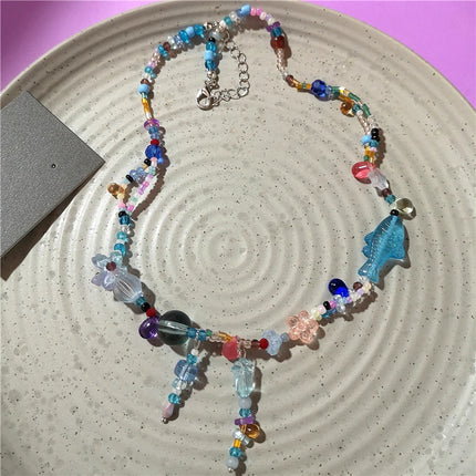 Cute Orange Ceramic Fish Starfish Pendant Beaded Choker Necklace For Women Seaside Vacation Bohemian Harajuku Charm Accessories
