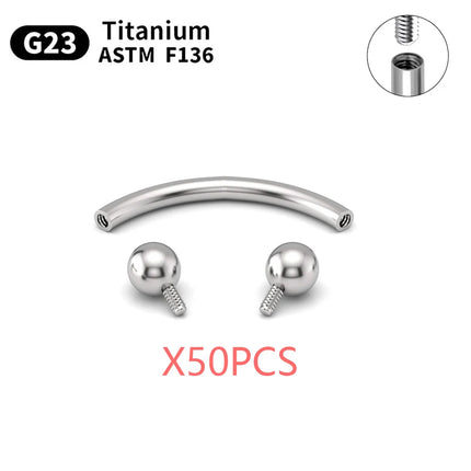 Wholesale 5/50PCS G23 Titanium Eyebrow Piercing Nose Ring Septum Helix Cartilage Piercing C rod Body Jewelry For Women