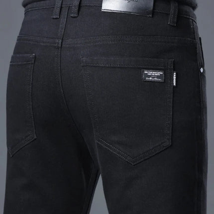 Korean Style Men's Black Slim Fit Straight Jeans Summer Stretch Comfortable Soft Casual Denim Pants for Daily & Streetwear