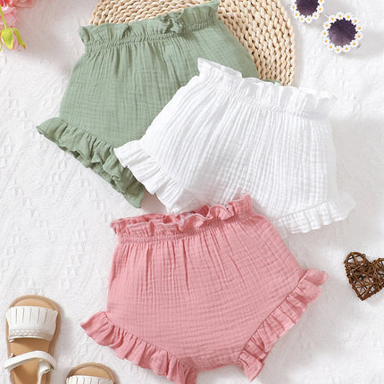 Newborn Baby Girl Dolid Color Simple Combed Cotton Outer Wear Baby Underwear Three Piece Set
