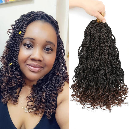 8 Packs Wavy Senegalese Twist Crochet Hair with Curly Ends, 8 Inch Black Synthetic Pre Looped Short Crochet Braids,