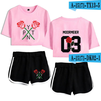 Youthful Payton Moormeier T-shirts shorts Pants Dew navel Sport Girls Short Sleeve Suits Sexy Girls Summer Two Pieces sets