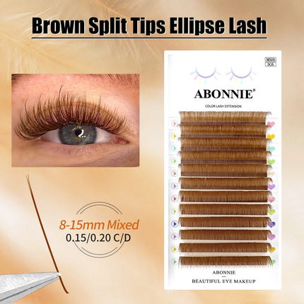 ABONNIE Brown Ellipse Flat Lashes Extensions Split Tips Flat Ellipse Individual Eyelash Extension