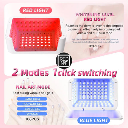 140LEDS Nail Dryer 480W LED UV Nail Lamp For Curing All Gel Nail Polish Motion Sensing Manicure Lamp With Big Space Salon Tool
