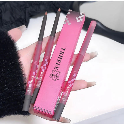 Matte Lip Liner Pencil with Brush Double-head Nude Grey Pink Lip Contour Tint Pen Sharpener Lipstick Non-stick Cup Lips Makeup
