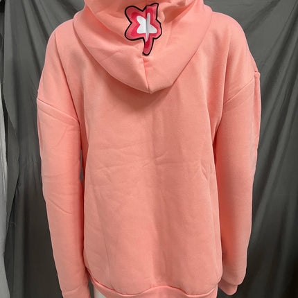 Y2K Sweet Cool Pink Star Bubble Letter Zip Hoodie Pocket Loose Long Sleeve Coat