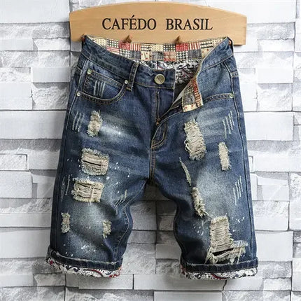 Summer Blue Men's Ripped Jeans Shorts, Fashion Casual Denim Shorts Asian Size 28-36 38 40 Male Slacks, 2025 New