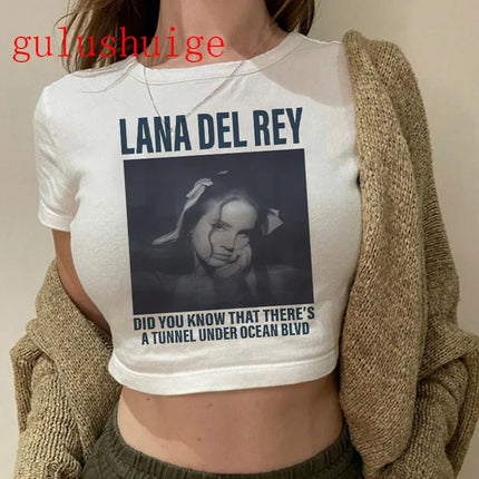 Crop Top Lana Del Rey Ldr Sailing Graphics T Shirt Cropped Harajuku Women Vintage Short-Sleeve T-Shirt Streetwear Female Tshirt