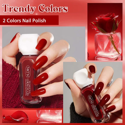 2pcs/set 10ml Water-Based Peel-Off Nail Polish Kit Red Pink Long Lasting Quick Drying No Lamp Needed Nail Art Nail Supplies