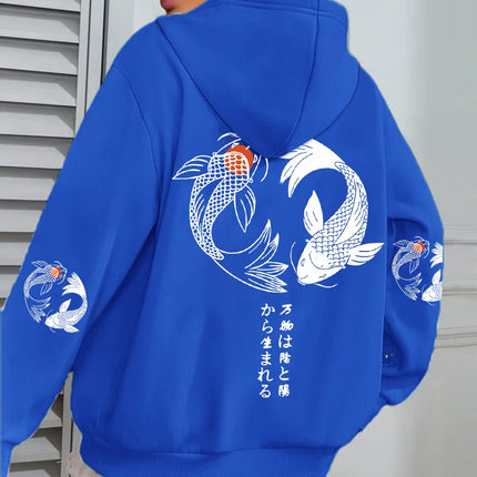 Japanese Koi Harajuku Illustration Prints Women Hoodie Loose Y2K Hoody Multicolor Autumn Hoodies Fleece Soft Woman Sportswear