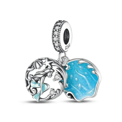 925 Sterling Silver Blue Ocean Series Beaded Charms  Pendant Fit for The Brand's DIY Bracelet Women Jewelry Girlfriend Gifts