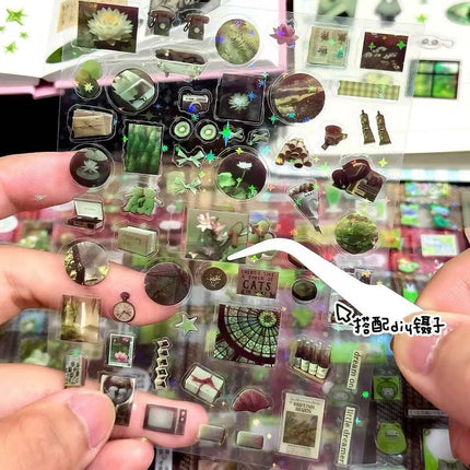 20PC Mix Cute Cartoon Ins Stickers Four-Leaf Clover Retro Holographic High-Value Student DIY Material Journal Cute Decorations