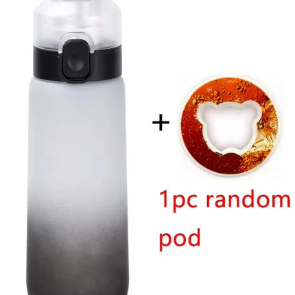 1pc 650ml Flavored Water Bottle with Random 1 Flavour Pods Air Water Bottle Frosted Black Air Camping Sport Fitness Cup