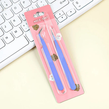1/2PC Stainless Steel Straight Curved Colored Tweezer for Nail Art Sticker Rhinestone Picking Tool Makeup False Eyelash DIY Tool