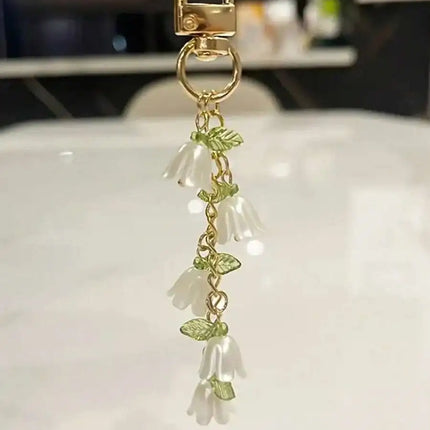 Faux pearl orchid keychain with tassel charm for backpacks bags cars earphone cases gift for women men teachers graduation birth