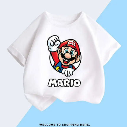 Super Mario T-shirt for Children, Short Sleeved, Pure Cotton, Fashionable Casual T-shirt for Boys and Girls, Half Sleeved