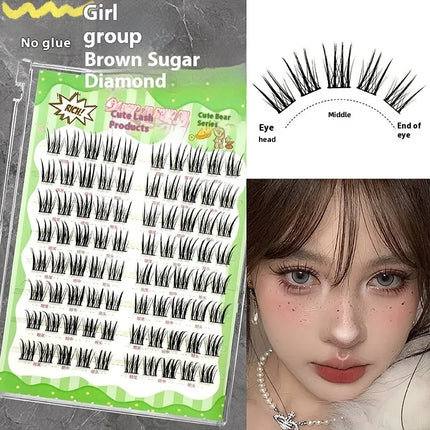 No Glue Self-Adhesive False Eyelashes - Dramatic Volume Natural Wispy Winged Fox Eye Manga Style Fluffy Cat Eye Lashes 7-12mm