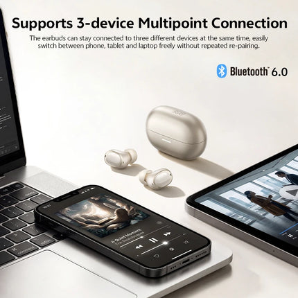 QCY MeloBuds A30 Wireless Earbuds 60dB Adaptive AI Scene ANC 8-Mic 3-Device Connect Bluetooth Earphones LDAC Hi-Res Headphones
