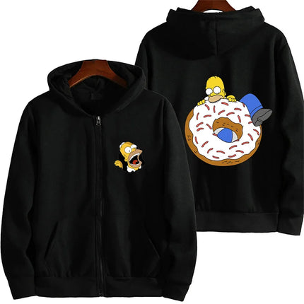 Sweet Donut The Simpsons Cartoon Anime Men's Hoodie Spring and Autumn Women's Extra Large Zipper Sportswear 2025 New Couple Jack